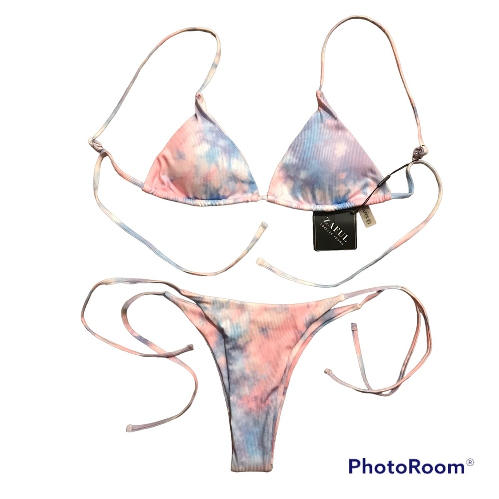 Zaful Tie Dyed Bikini Size L/8 Side Tie Halter Back Tie NWT